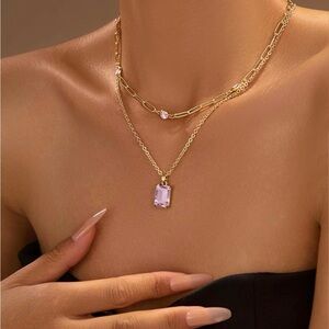 Elegant Gold and Pink Pendant Mirror necklace 18in